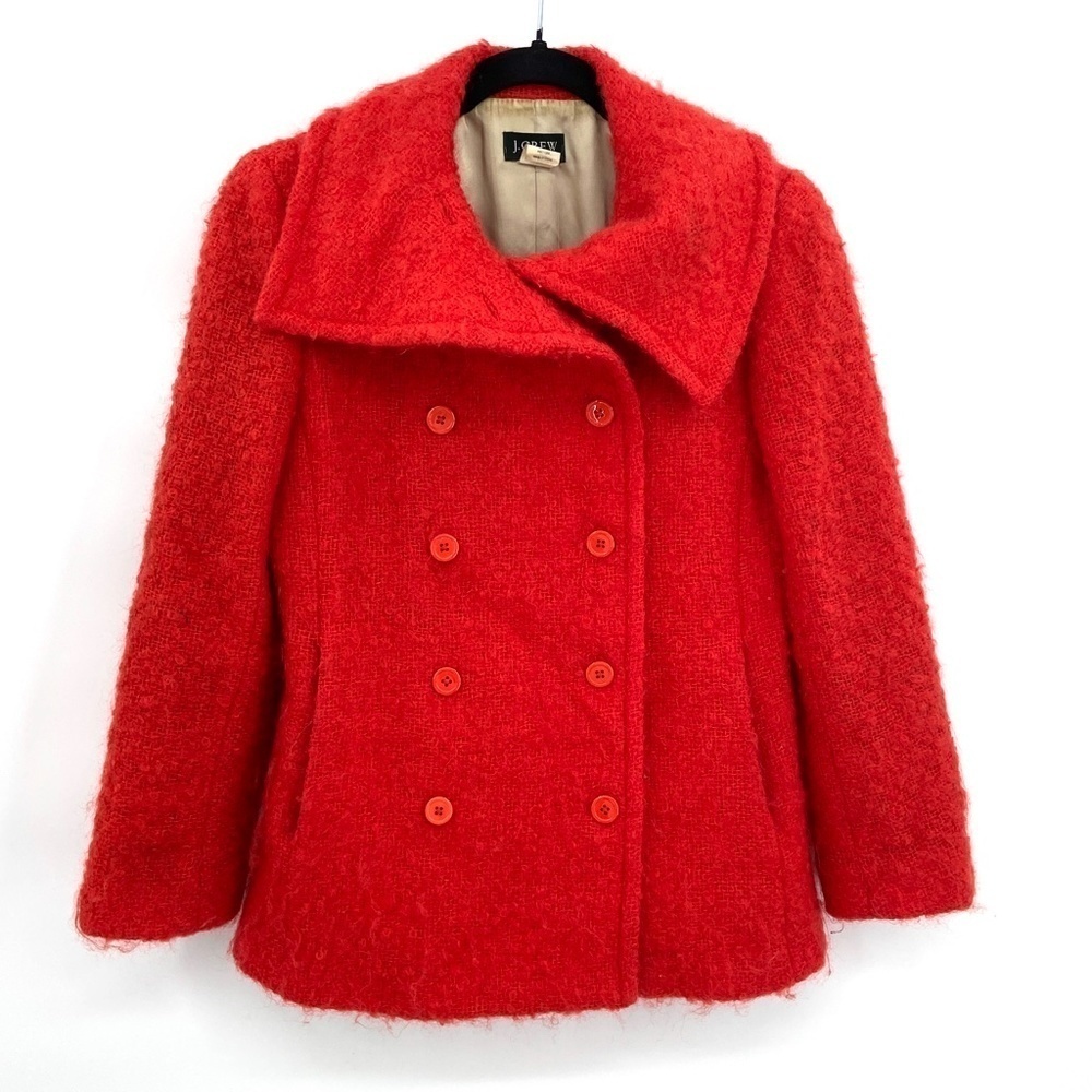 J. CREW *FLAWED* Red Tweed Mohair Wool Blend Double Breasted Blazer Jacket Sz 0